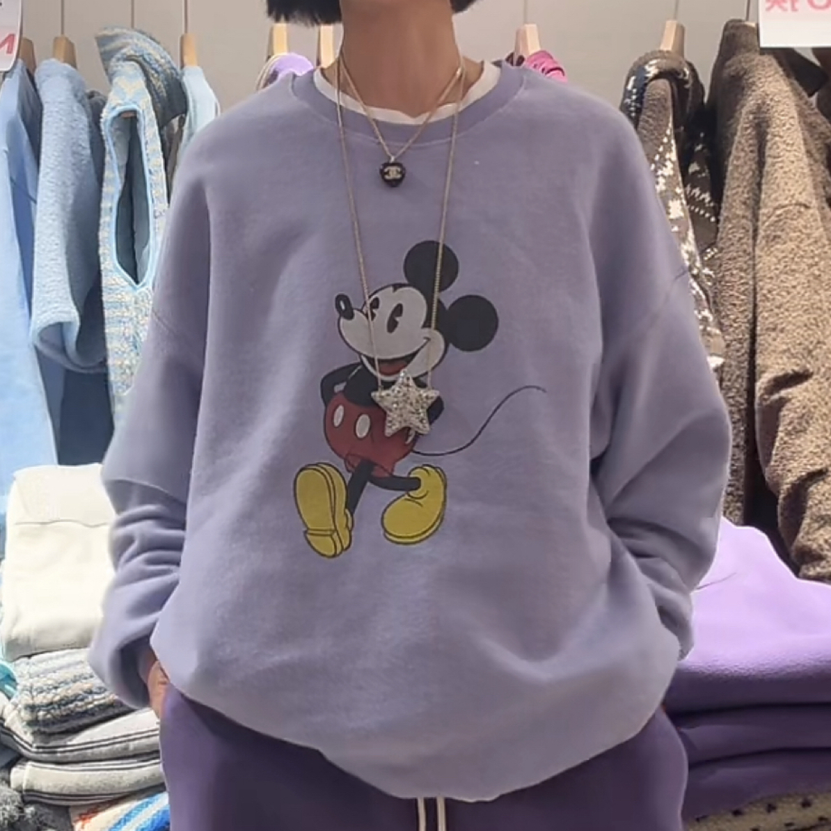 舜 韩代正品快跑卡通米奇圆领长袖显瘦卫衣