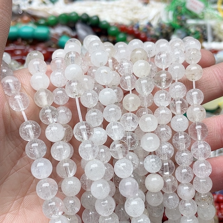 玛瑙/玉髓珠宝半成品合金一条8mm白水晶