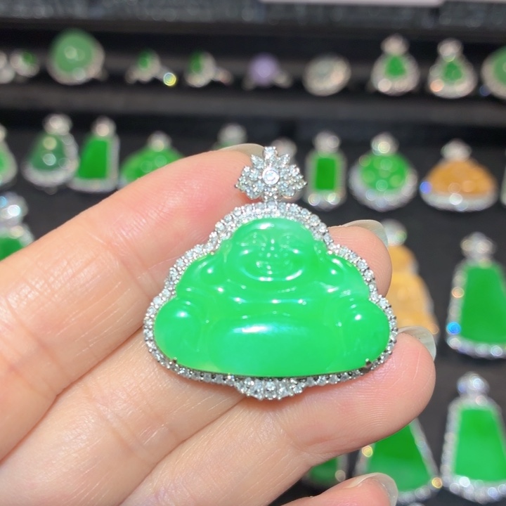 翡翠18K金镶嵌吊坠(不含链)翡翠