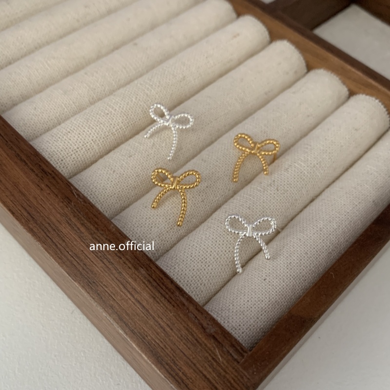 铜合金耳饰 【翩翩少女】韩国麻花蝴蝶结新款耳钉简约设计感耳饰