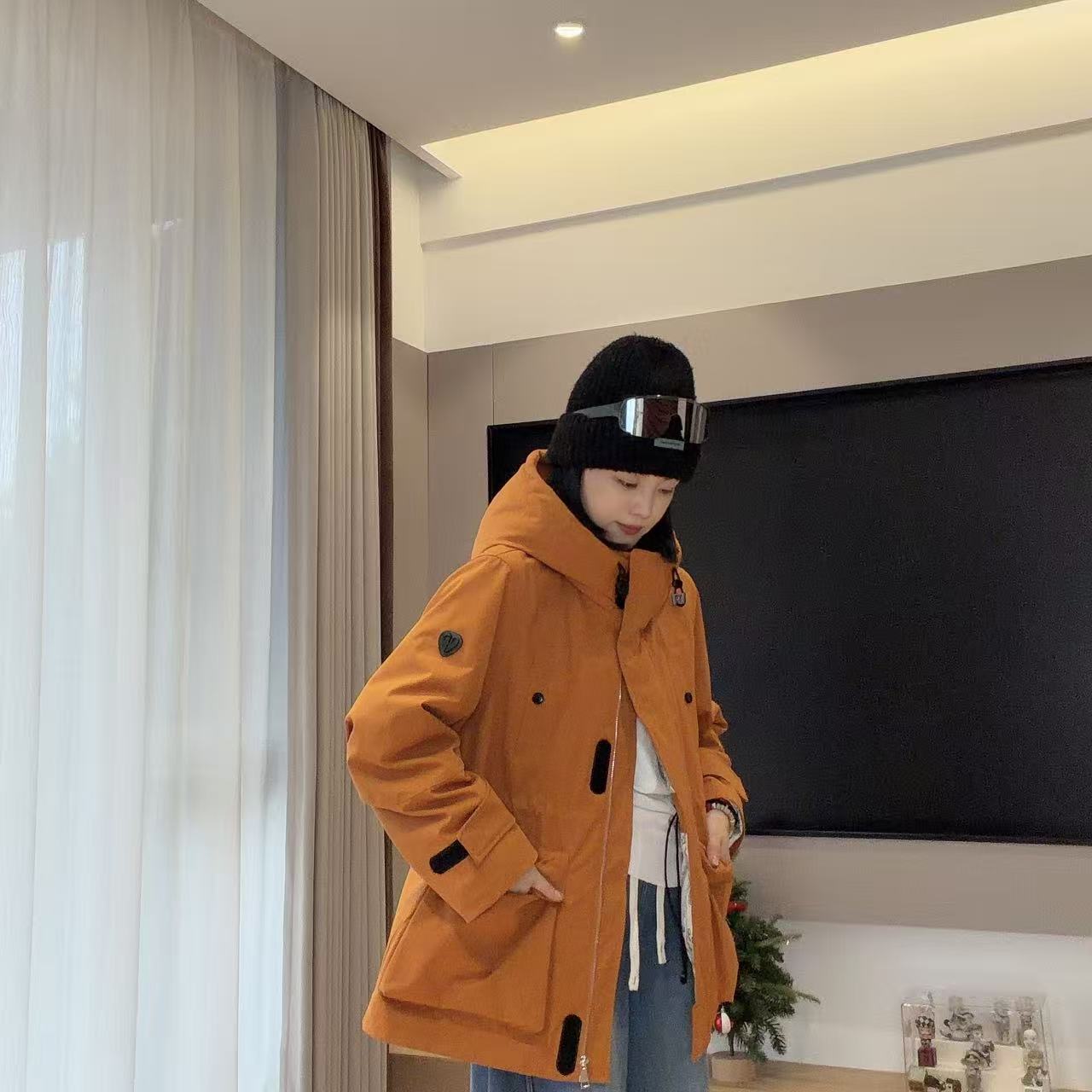 秋冬剪刀皮标腰果花内衬冲锋衣羽绒外套5-11-1