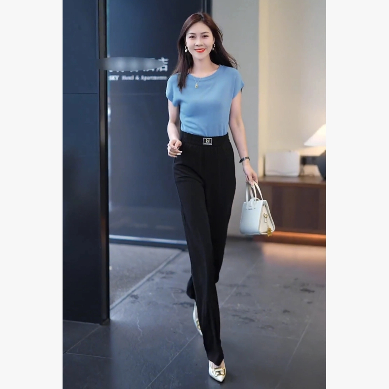 2025窄版阔腿裤夏季薄款丝滑凉感休闲裤时尚百搭