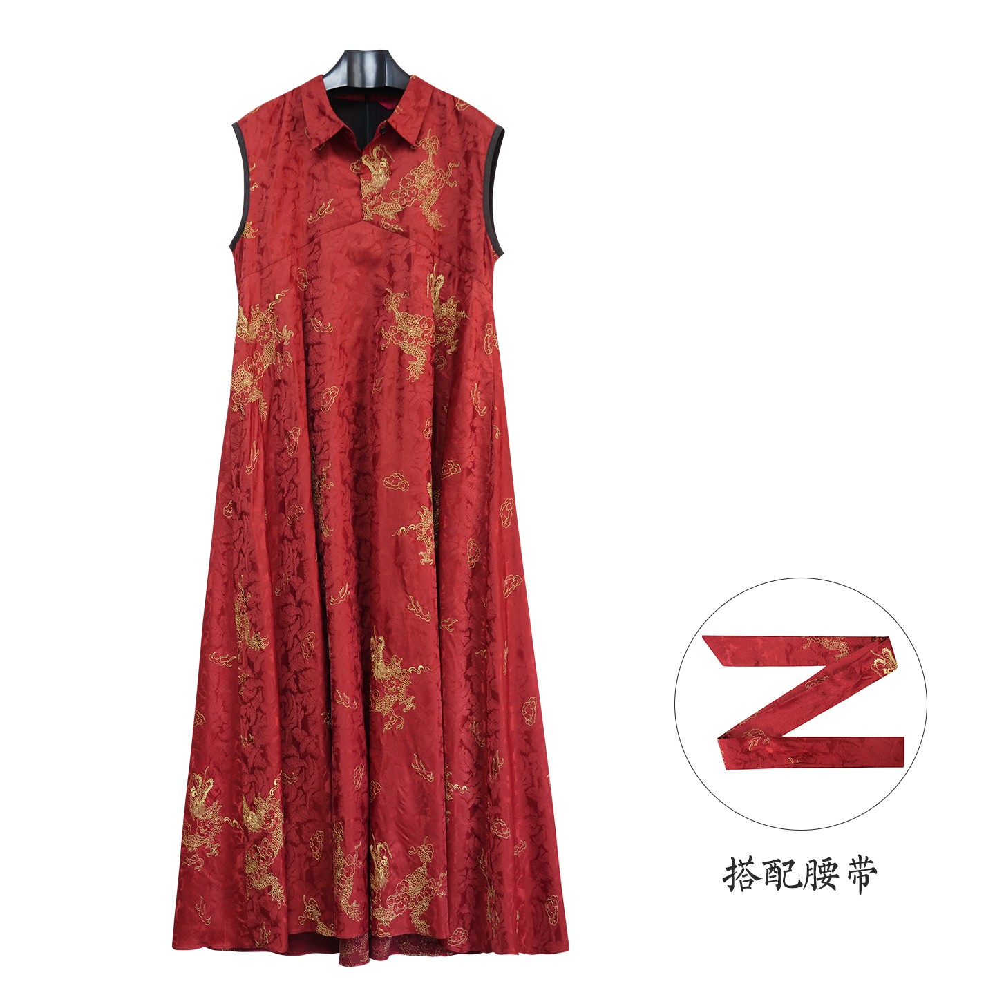 【娇娇美娇】娑尔羽毛花龙刺绣香云纱大摆连衣裙SJ4LB03795-03833