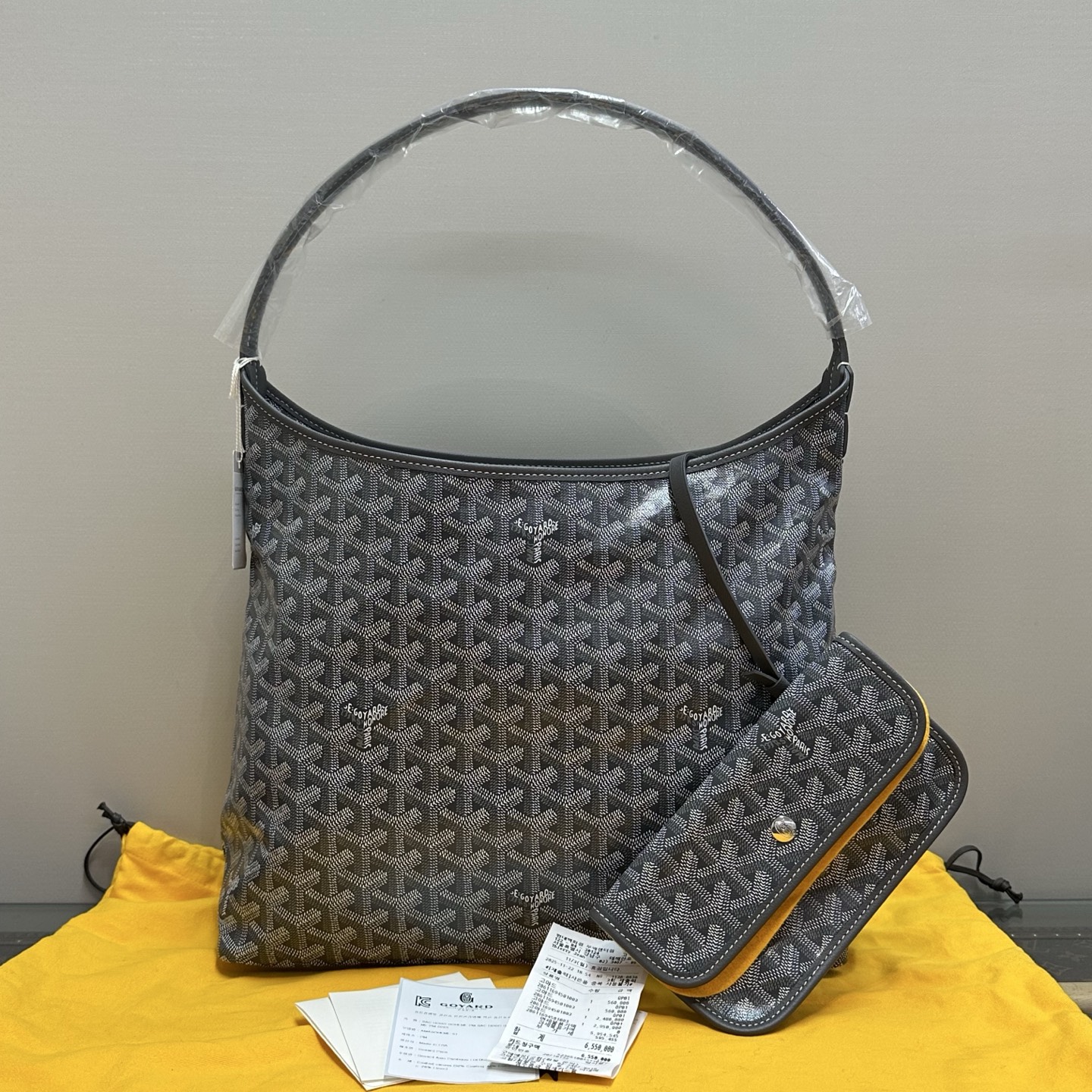 99新 Goyard 灰色经典老花子母hobo单肩腋下包 01007 