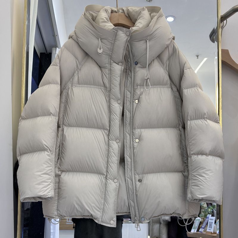 泡芙羽绒服女2025冬新款90白鸭绒宽松连帽加厚面包服短款保暖外套