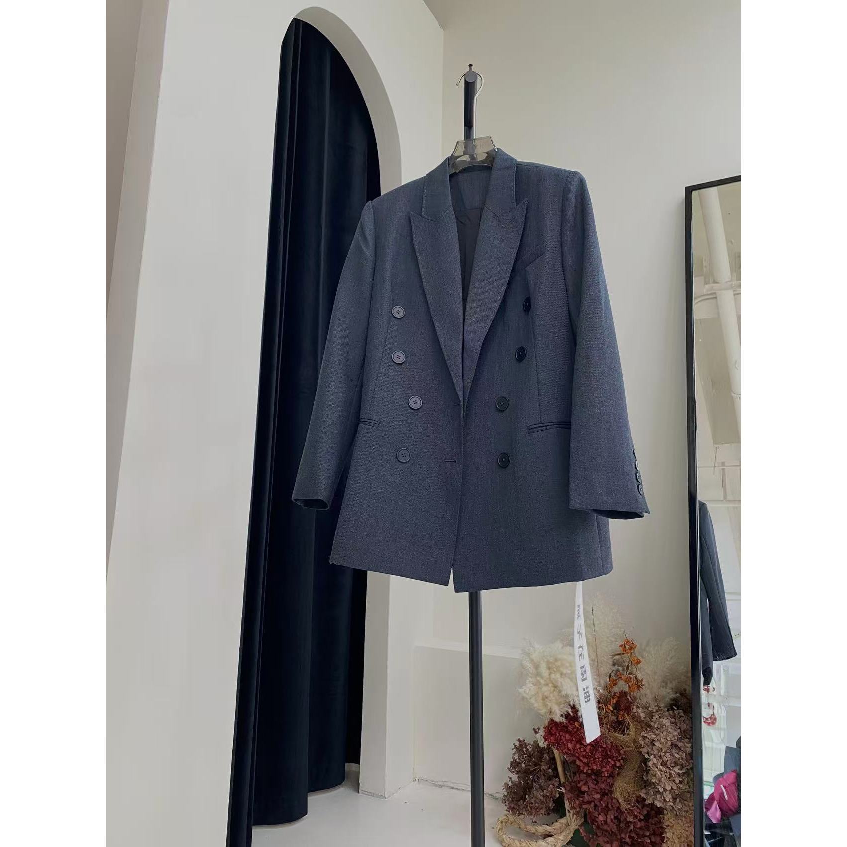 【M.C米尺】衣长75CM翻领斜纹双排扣西装外套4265拍照必备衣服