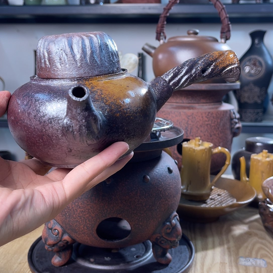 碟紫砂粗陶实用茶壶