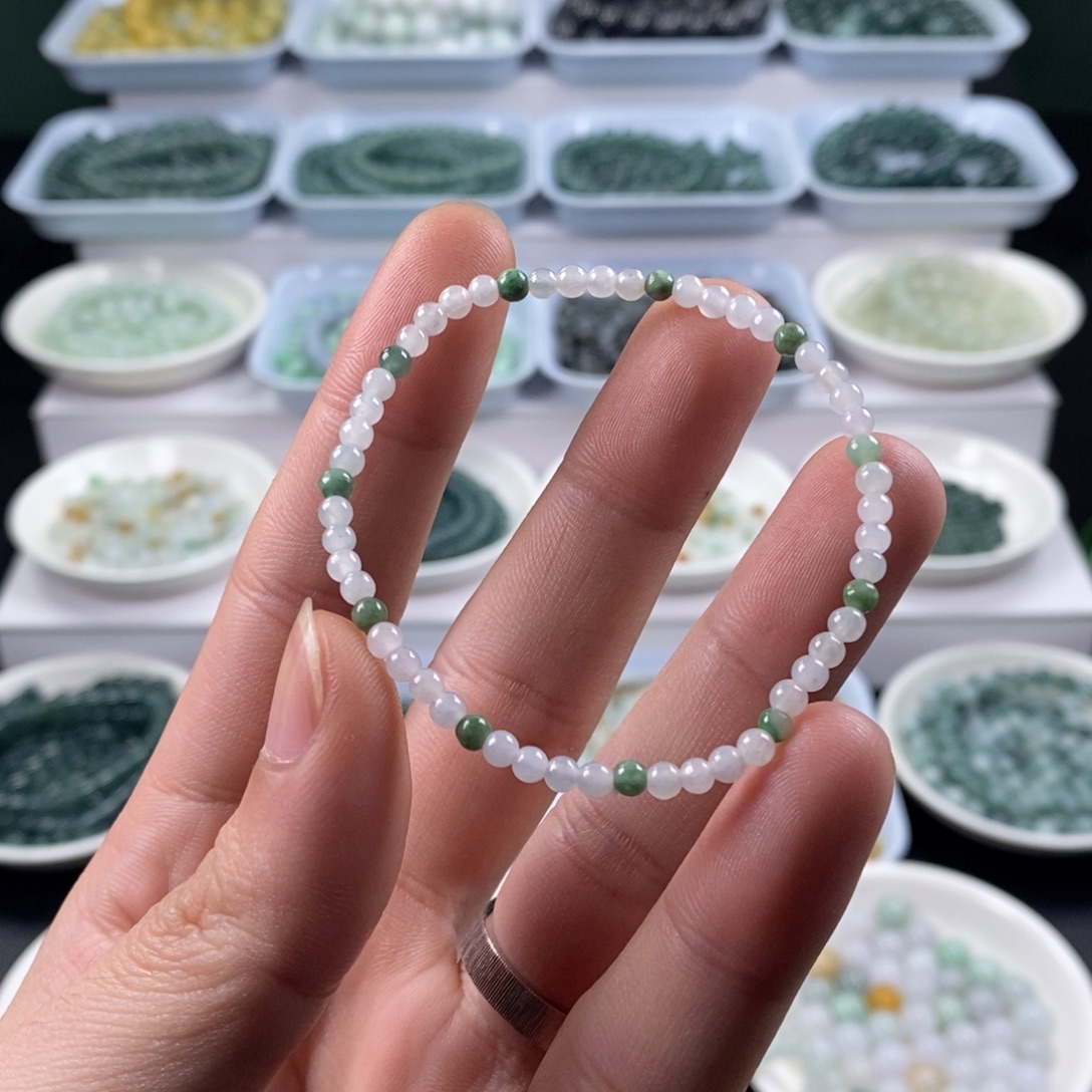 翡翠散珠天然a货翡翠卡3.3mm左右白冰小米珠