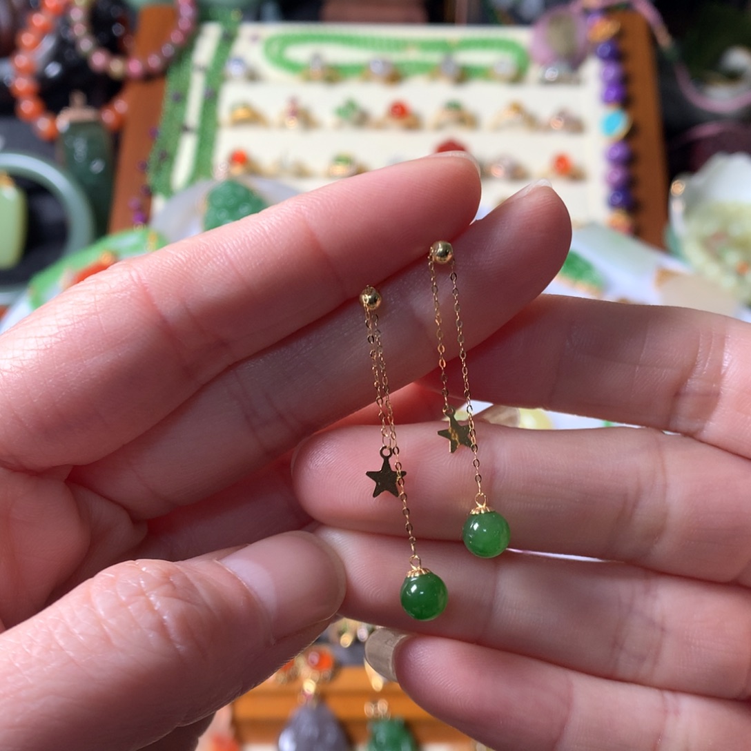 和田玉耳饰18K金镶嵌SL0001