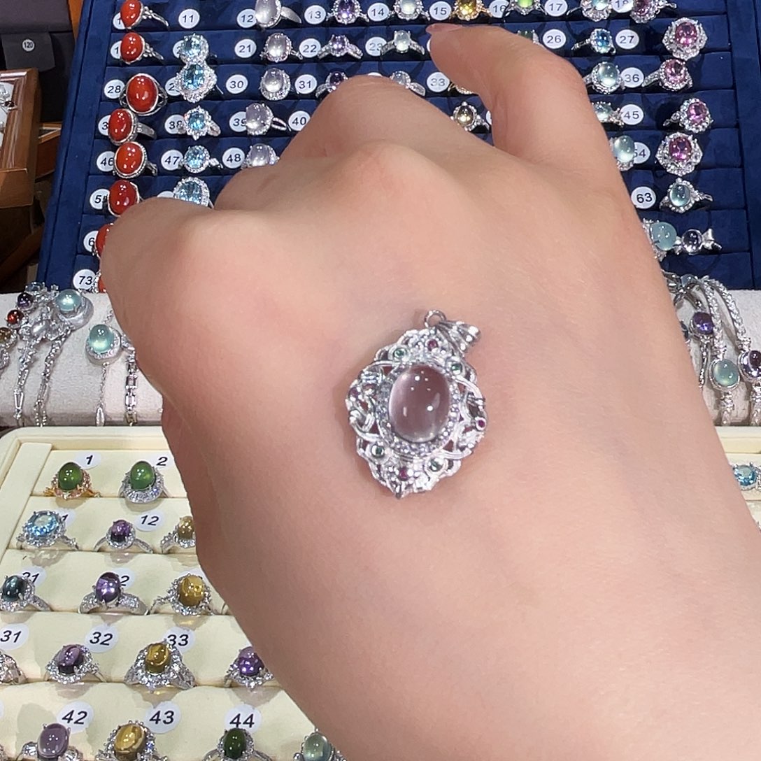 岫玉银S925镶嵌戒指吊坠