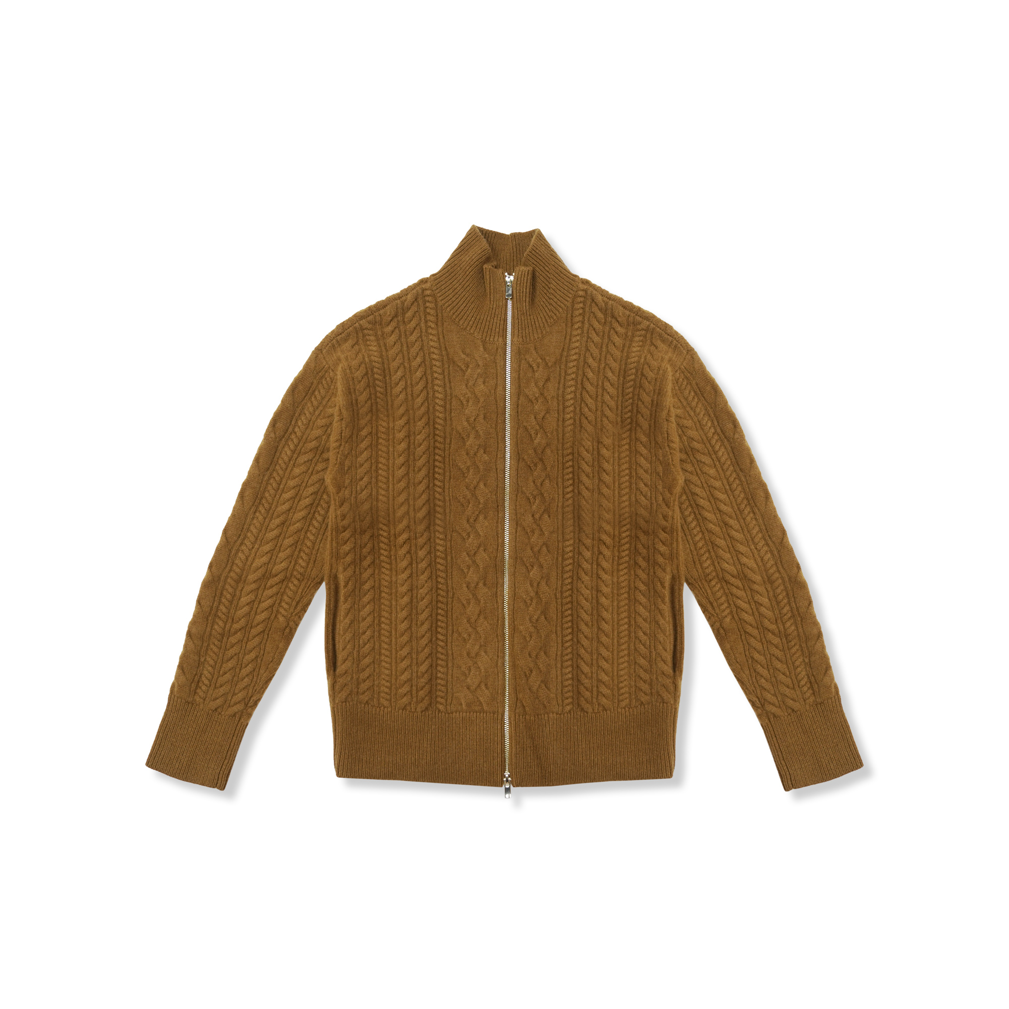 女装厚款麻花双拉链绵羊毛山羊绒针织外套/22043