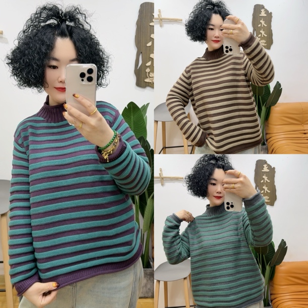 T026#条纹套头针织衫「衣长约60cm」
