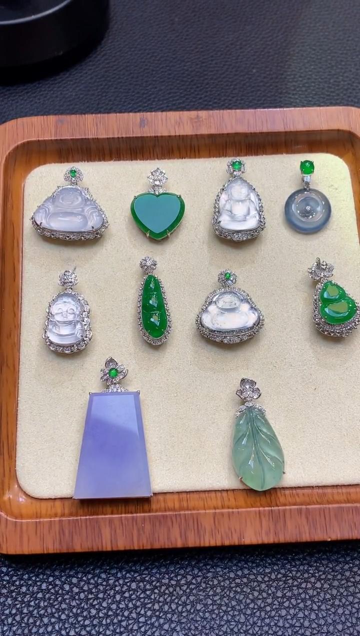 【云中意彩虹盘】18K金镶嵌翡翠吊坠（不含链）多样性发货一件ohy+mjs