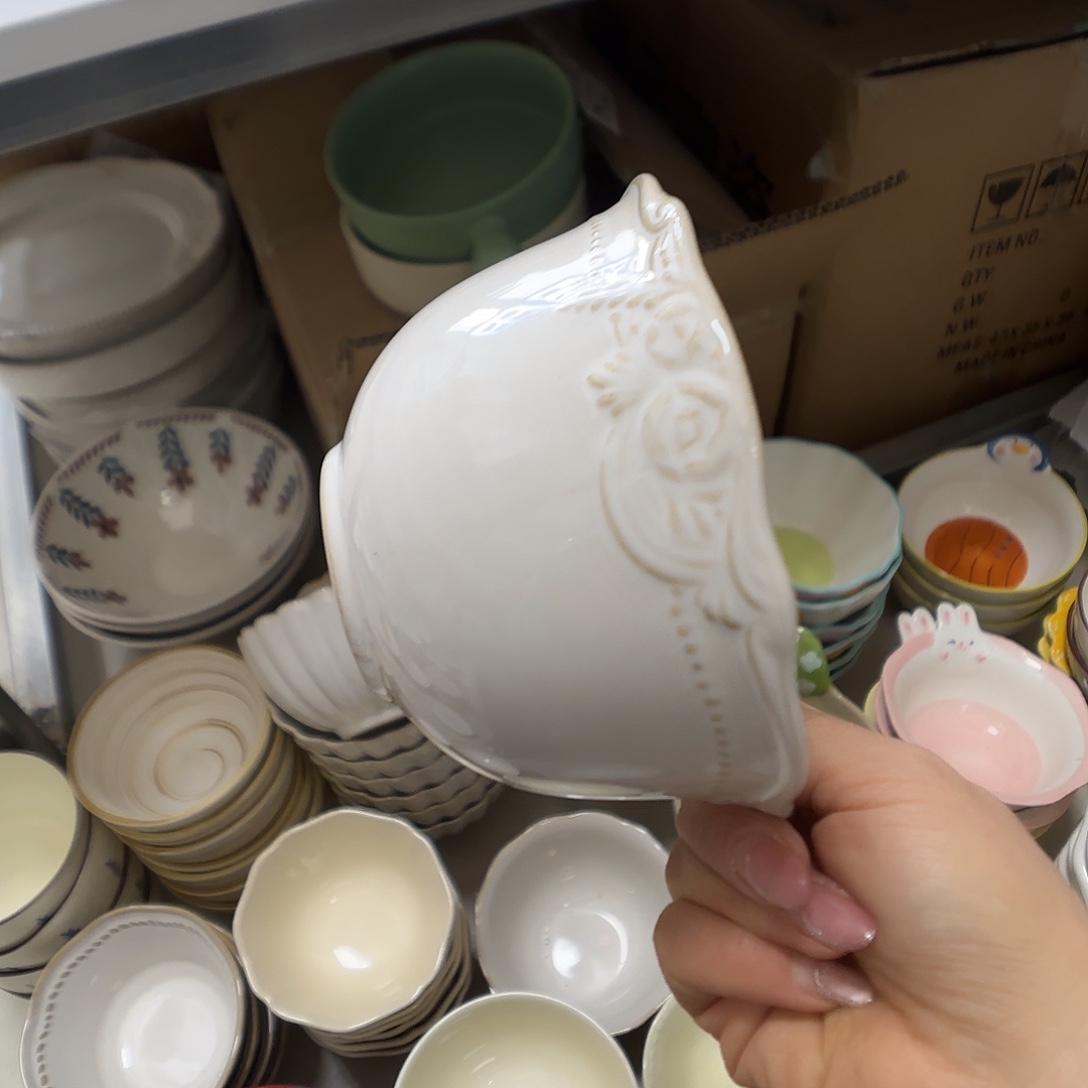 瓷片瑕疵特价陶瓷米饭碗6个