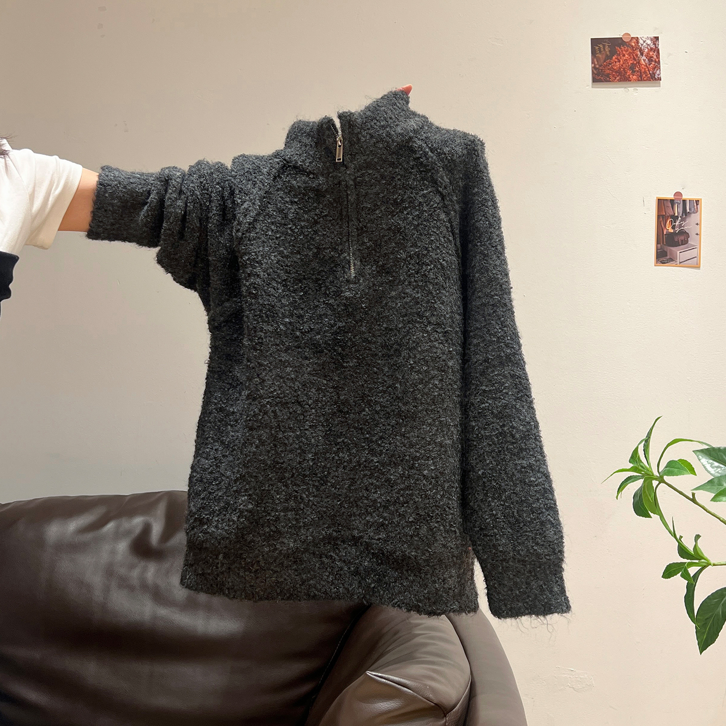 立领半拉链软糯宽松毛衣女2025秋冬新款慵懒感保暖套头针织衫上衣