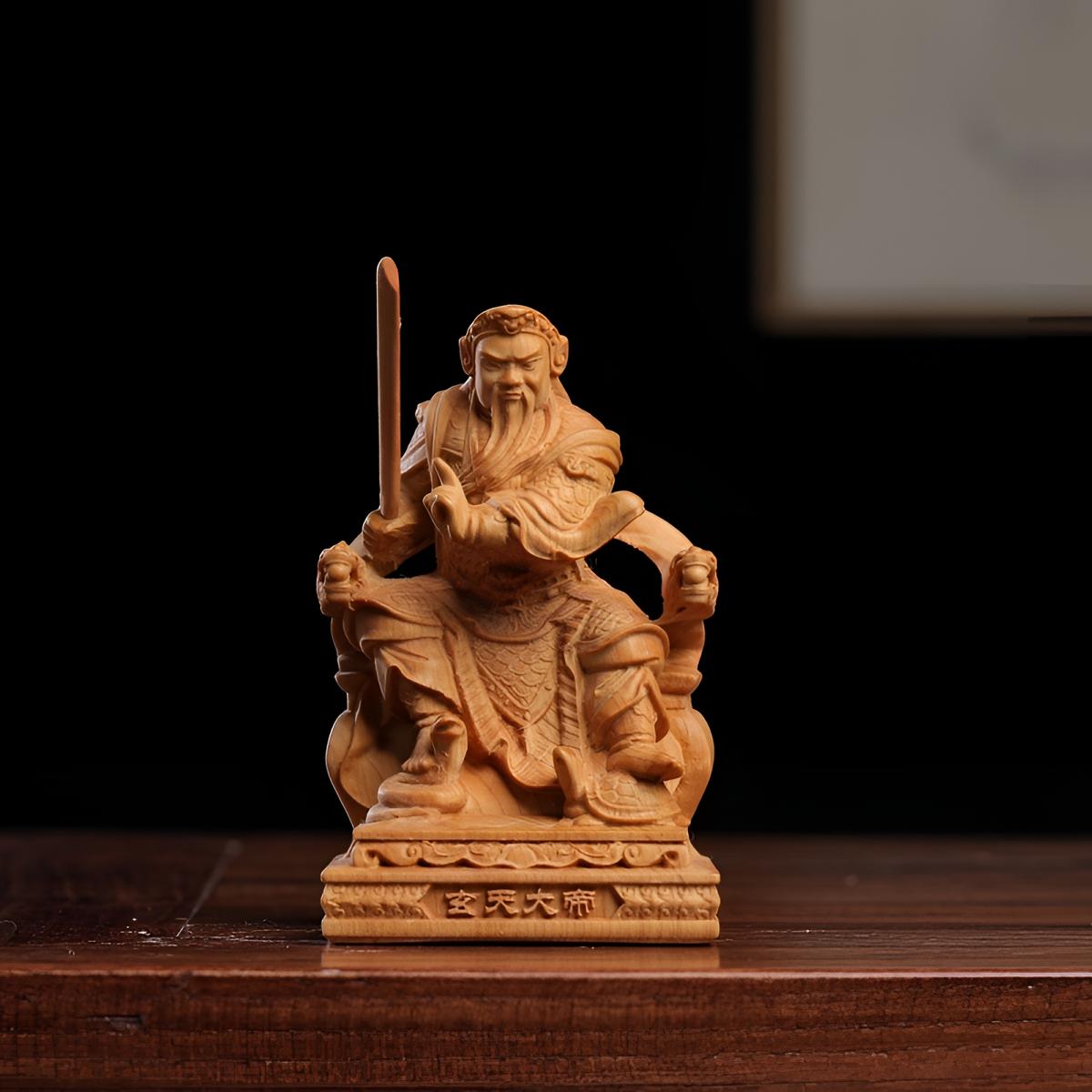 崖柏木雕刻真武玄天大帝人物工艺品摆件家居汽车装饰品10公分