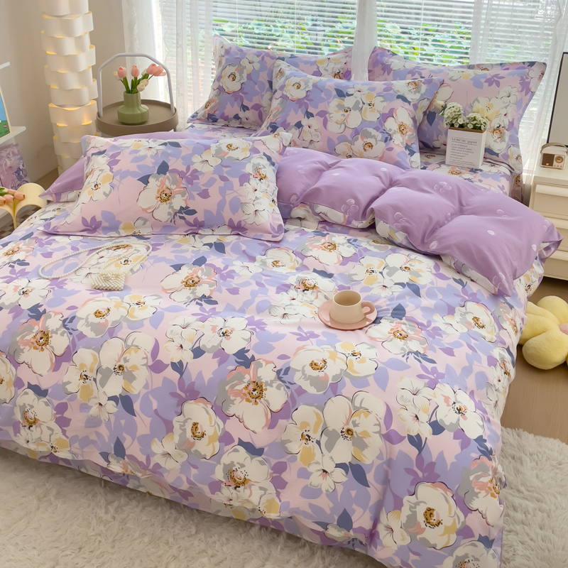 富安娜2024新款高支密全棉AB版设计学生宿舍单款单被套枕套