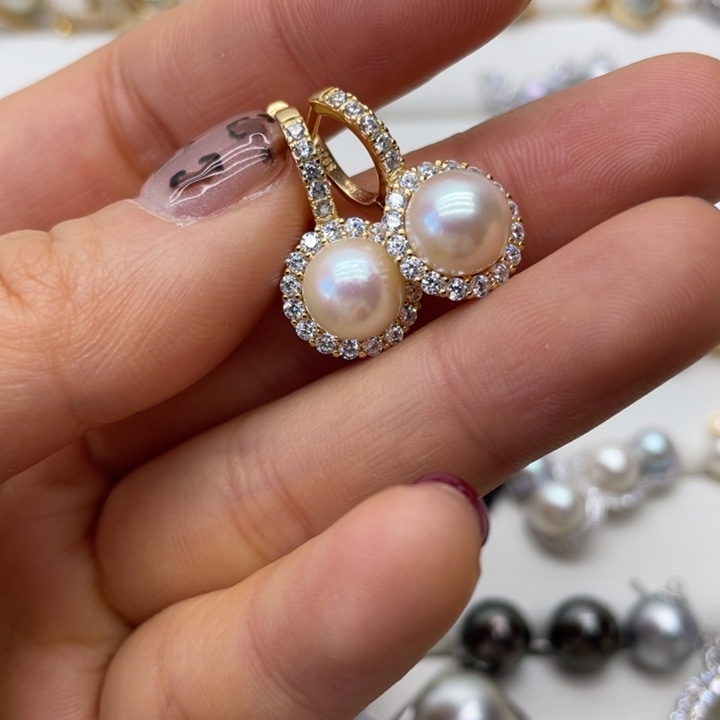 海水珍珠耳饰银S925镶嵌