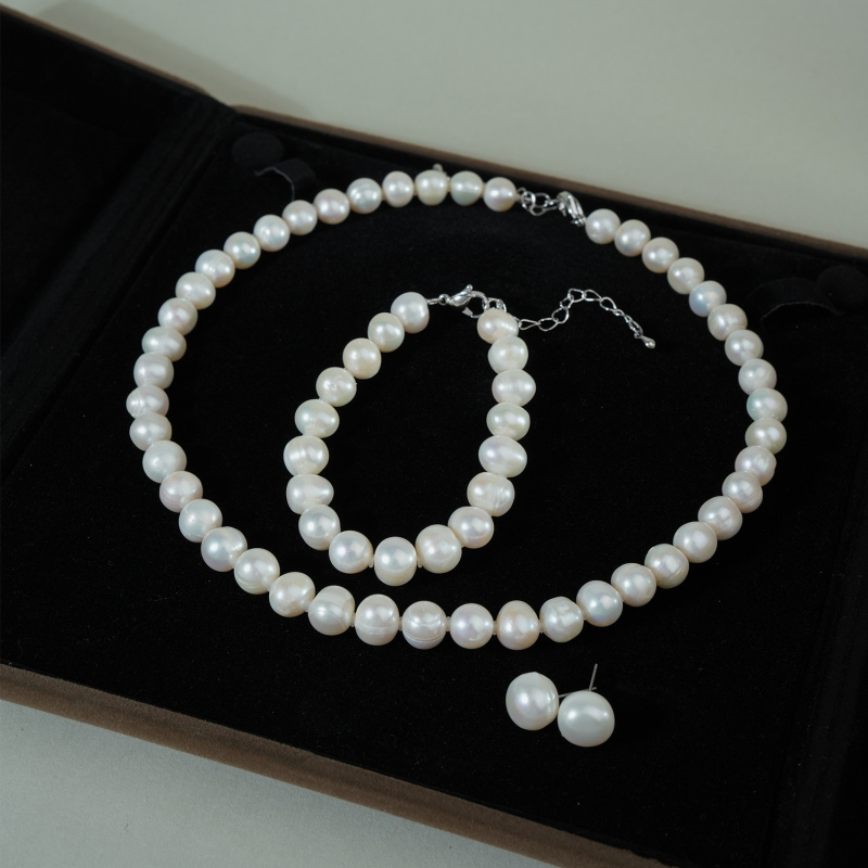 限定套装 9-11mm T36 天然淡水无核珍珠手链项链耳饰42cm