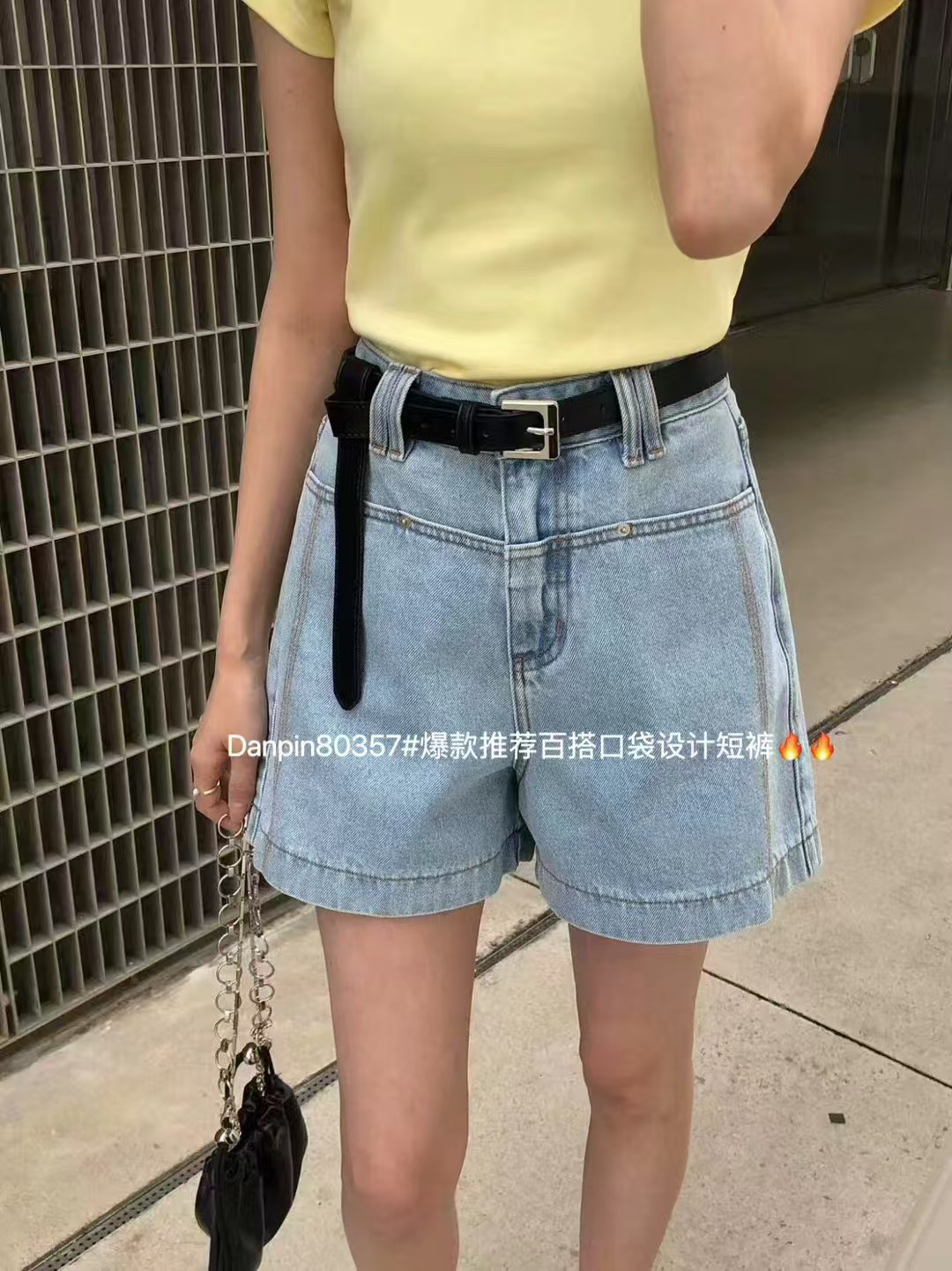 广州七彩单品复古弹力牛仔短裤高腰韩系芭蕾风80357