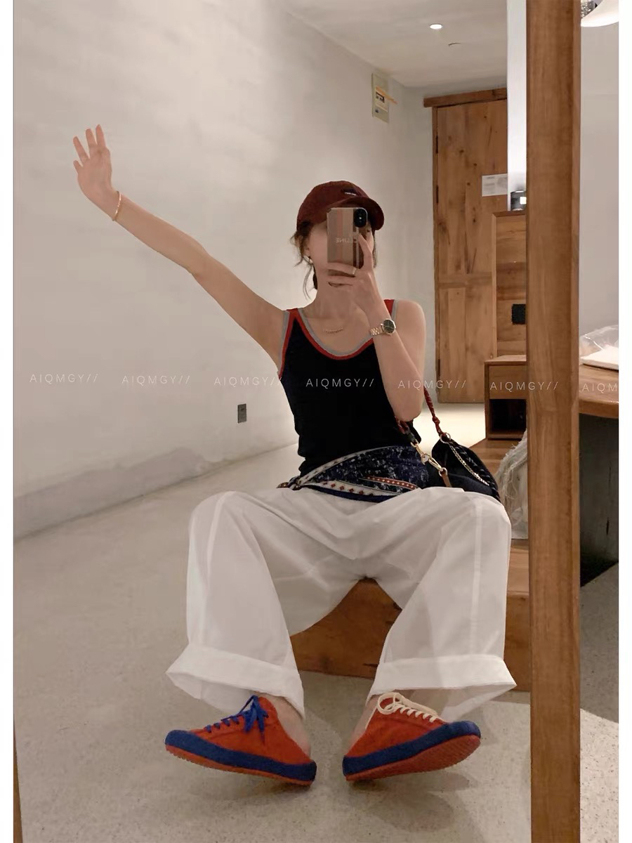 简约时尚休闲百搭撞色无袖吊带背心显白上衣