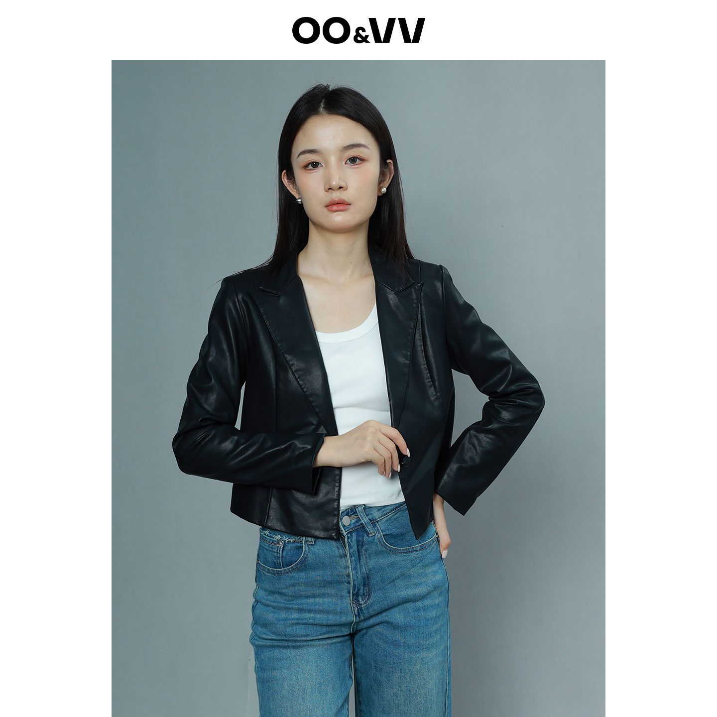 OO&VV黑色皮衣外套女2025秋季新款高级感短款上衣时尚潮流夹克风