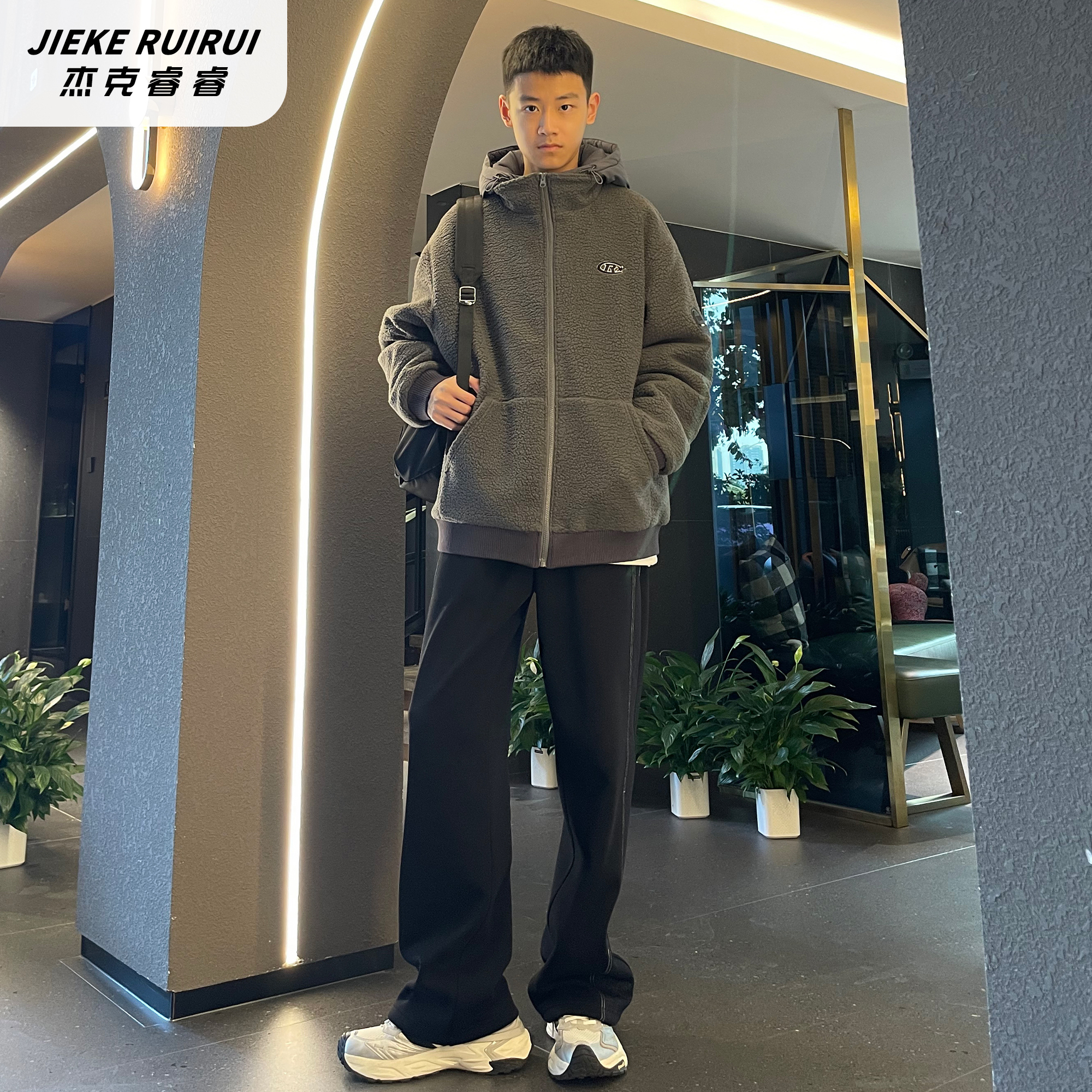 【夏】冬季新款潮牌连帽摇粒绒夹棉外套宽松休闲棉服大童杰克睿睿