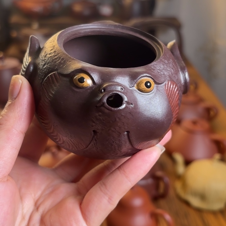 紫砂紫泥手抓公道杯