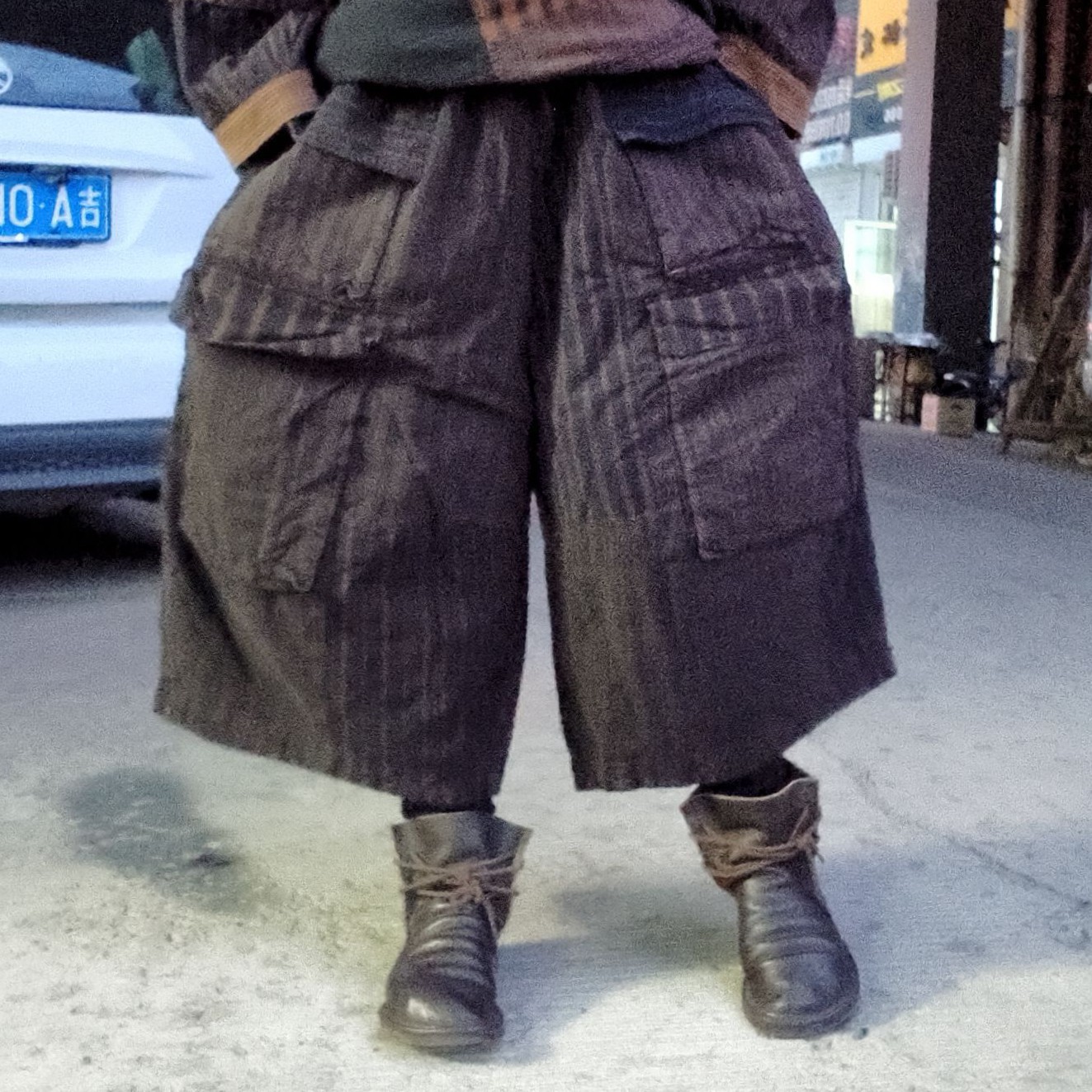 无吊牌做旧老布双层四个口袋叮当裤子