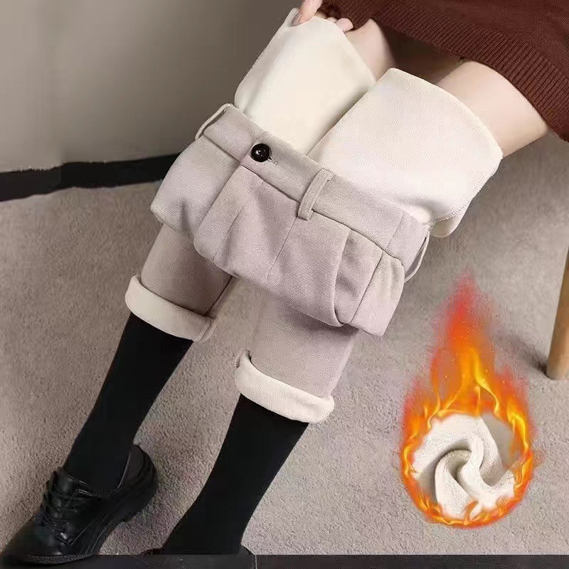 薄款加绒加厚毛呢西装裤女秋冬新款小脚哈伦直筒裤高腰显瘦休闲烟