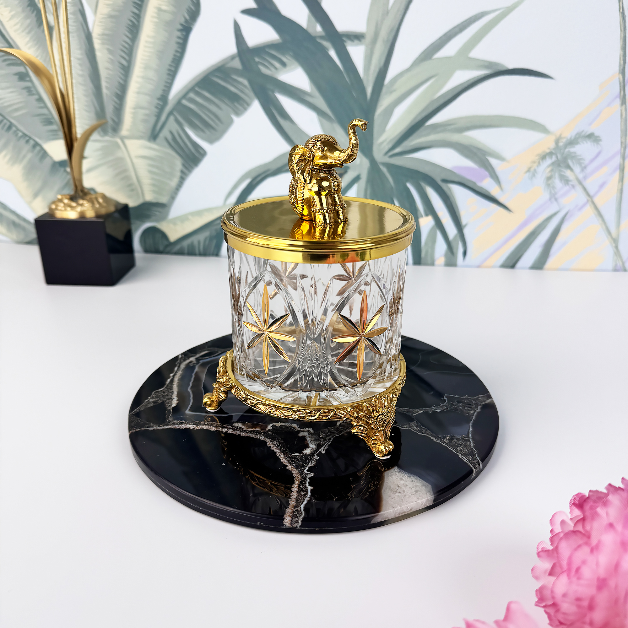 REDSEC黄铜水晶糖果盒透明首饰盒欧式家居装饰摆件