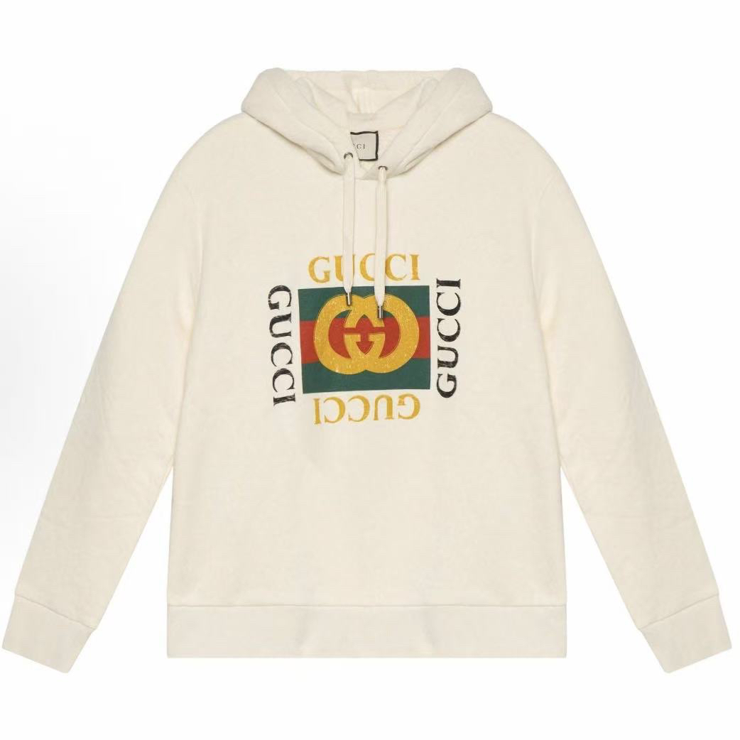 未使用 GUCCI/古驰 /L码/乳白色印花LOGO卫衣