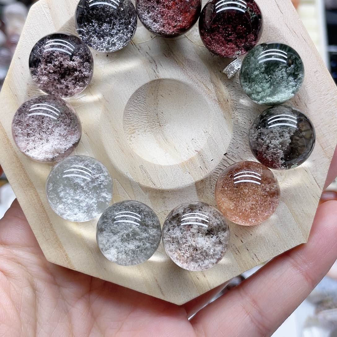 发晶手串未镶嵌单珠品质拼色天然幽灵圆珠