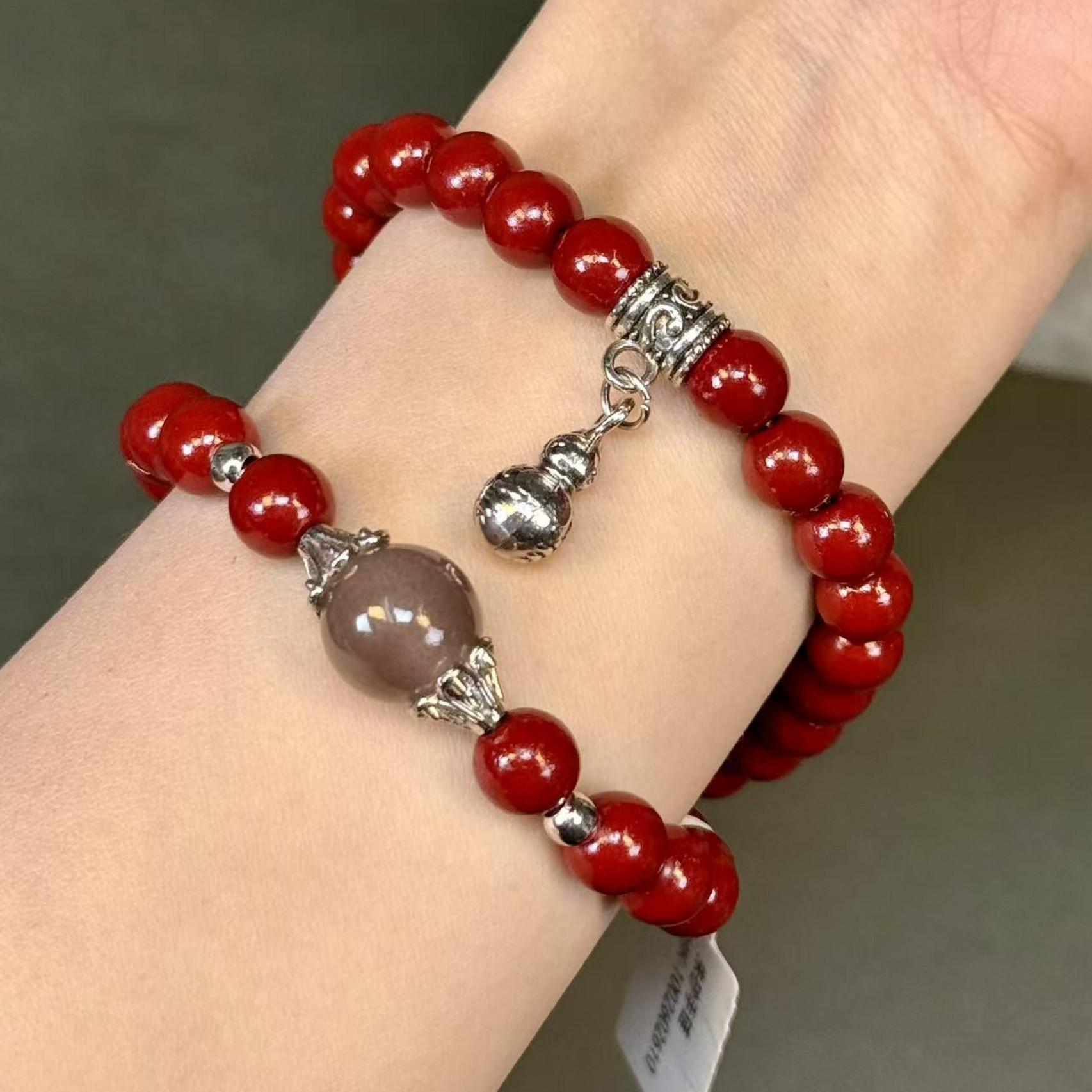 朱朱专属-银饰精美双圈手串（朱砂）（无礼盒）MK1002