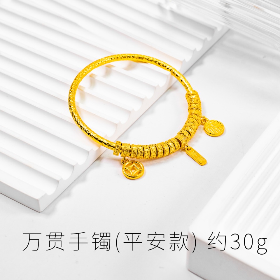 足银手镯 银手镯 时尚百搭 经典款式  万贯手镯 