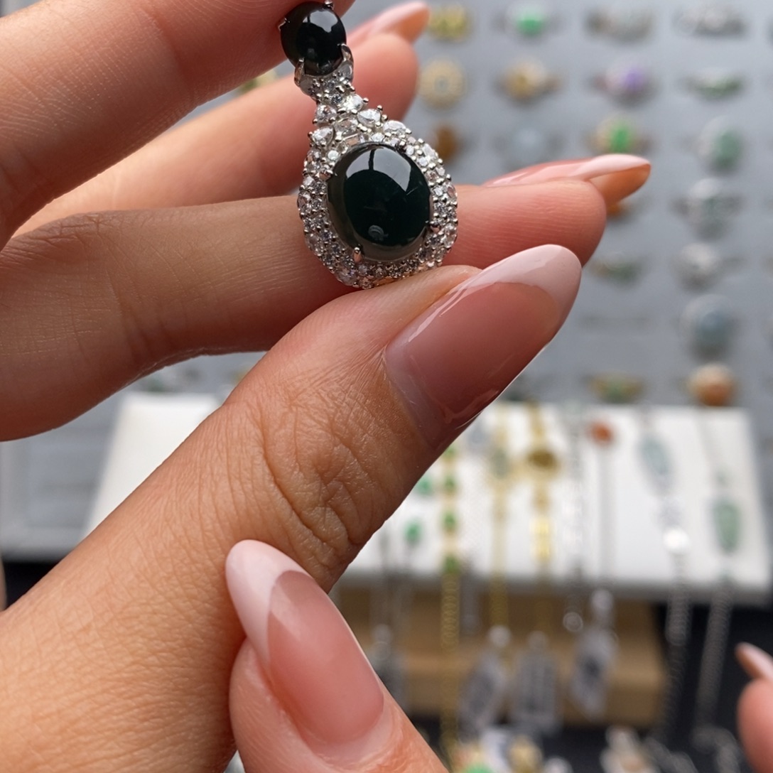 翡翠银S925镶嵌戒指天然翡翠