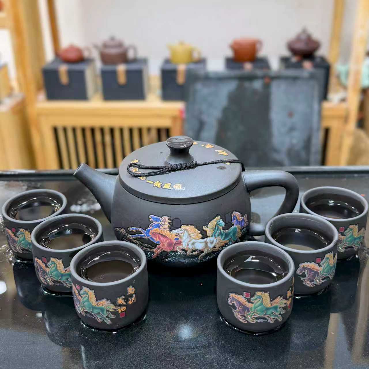 马到成功贵人相助紫砂壶变色凤鸣一壶6杯