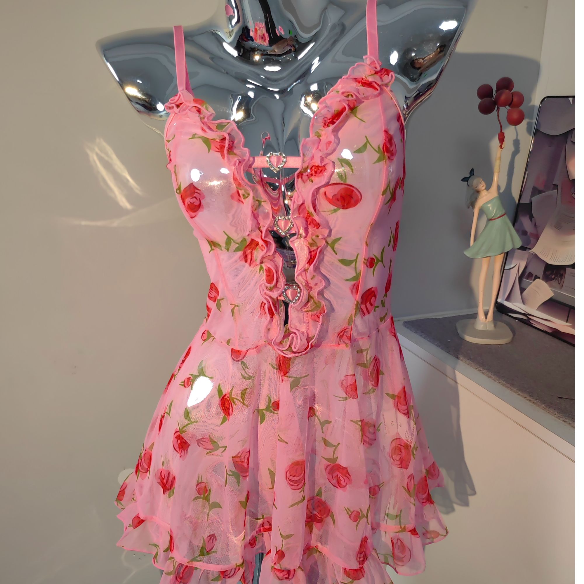 【直播间过款链接】短款短裙春季秋季夏季V领露背睡裙蕾丝时尚女装