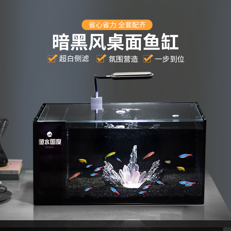 暗黑系创意造景侧滤鱼缸溪流雷龙缸中小型桌面超白玻璃家用自循环