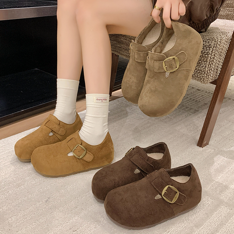 【简约不简单】加绒保暖土豆勃肯鞋女2025冬季内增高加厚包头豆豆鞋