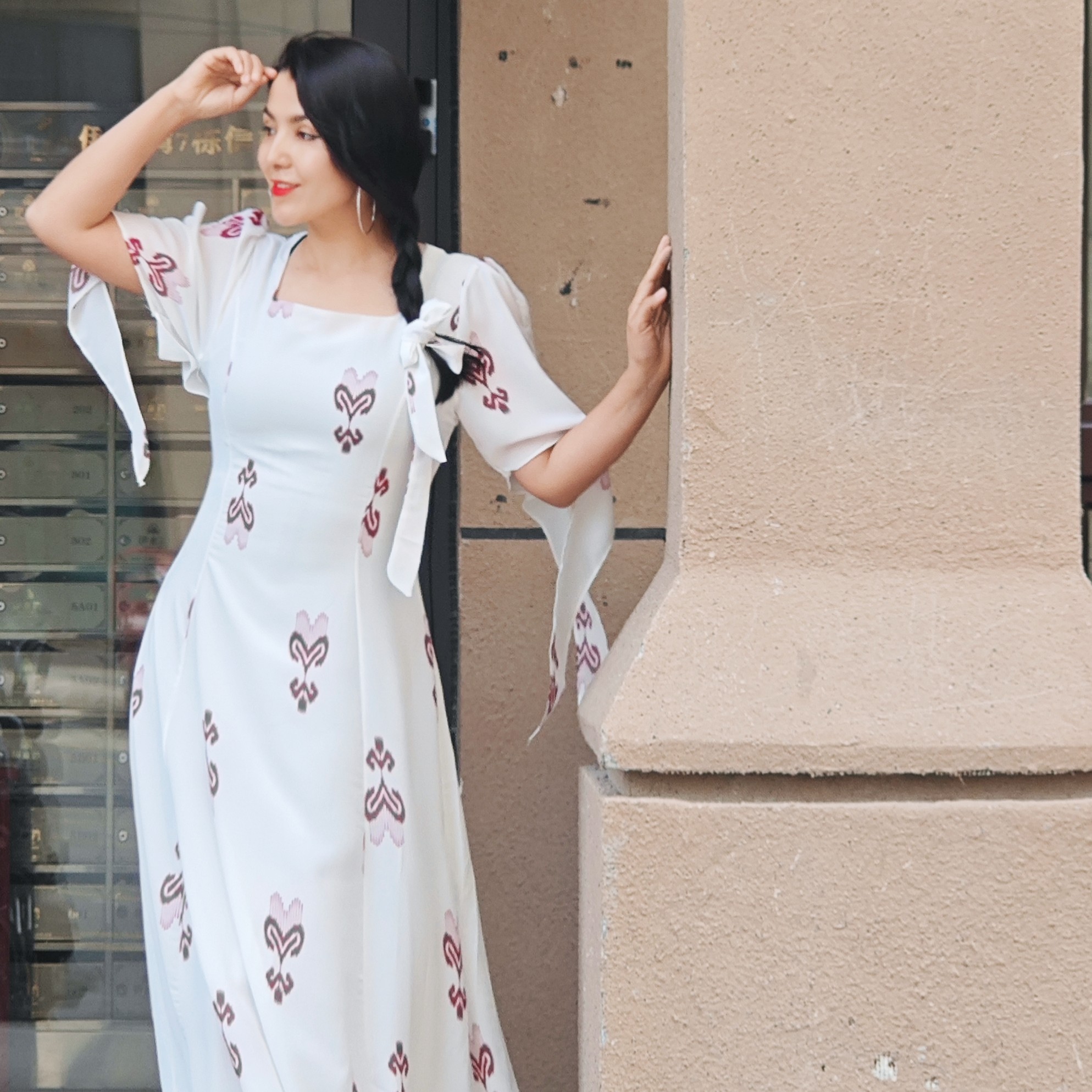 法式时尚气质碎花中高腰遮肉显瘦长袖连衣裙816