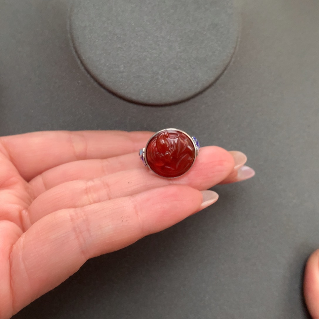 玛瑙/玉髓戒指银S925镶嵌加*猫