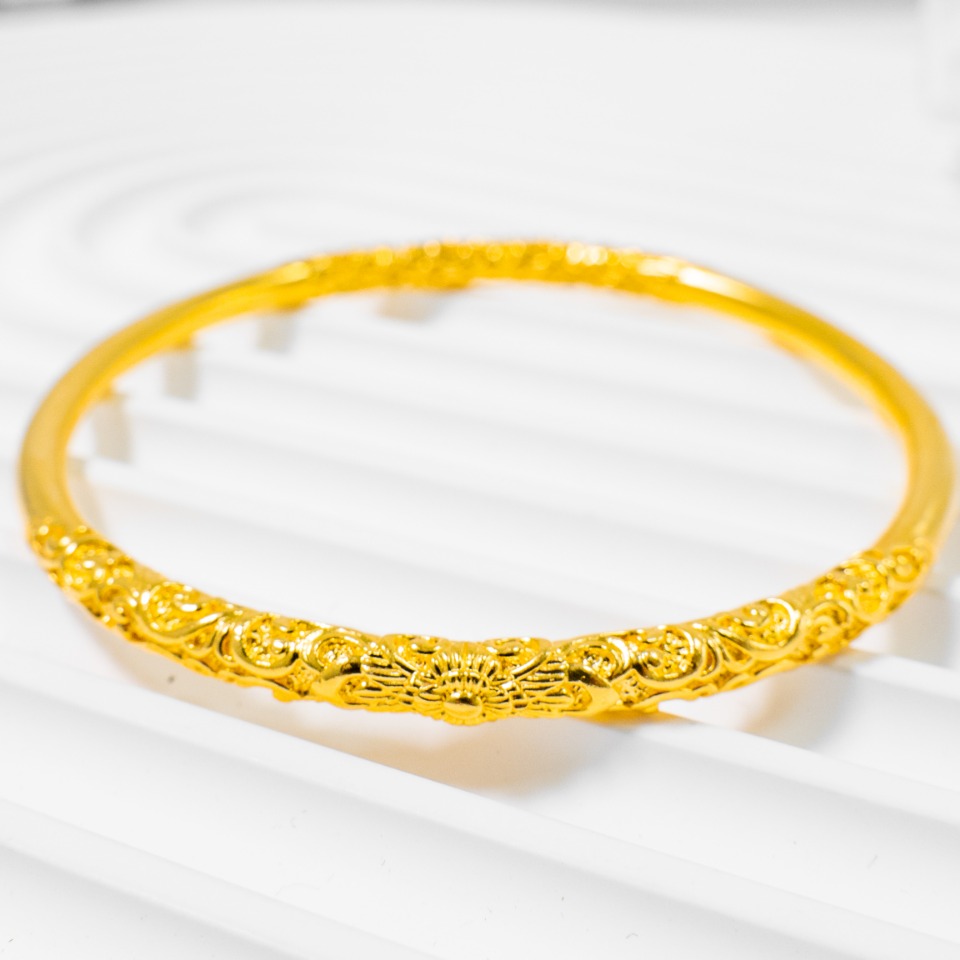 足银手镯 卷草纹手镯 