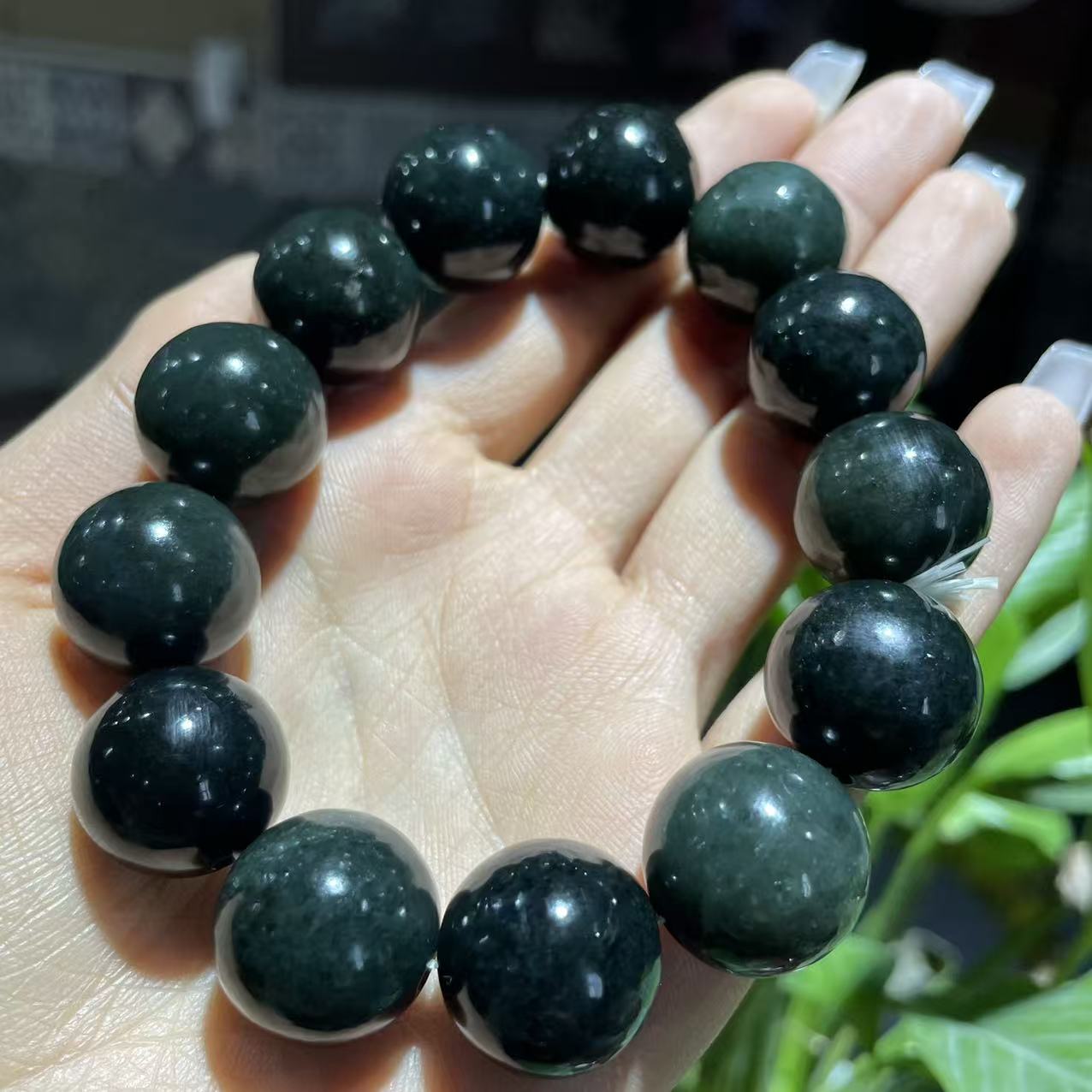 和田玉青玉圆珠手串