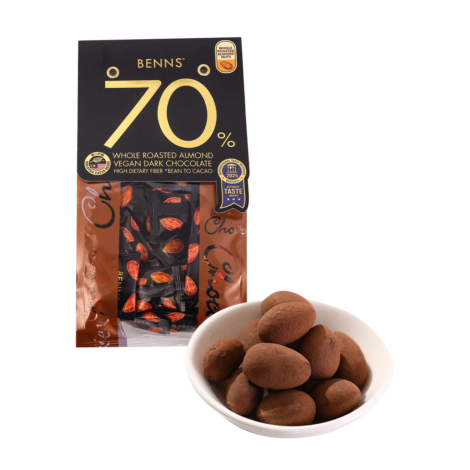 贝纳丝 马来西亚进口 巴旦木夹心黑巧克力制品(70%可可含量) 138g