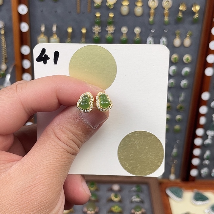 和田玉耳饰银S925镶嵌和田玉41