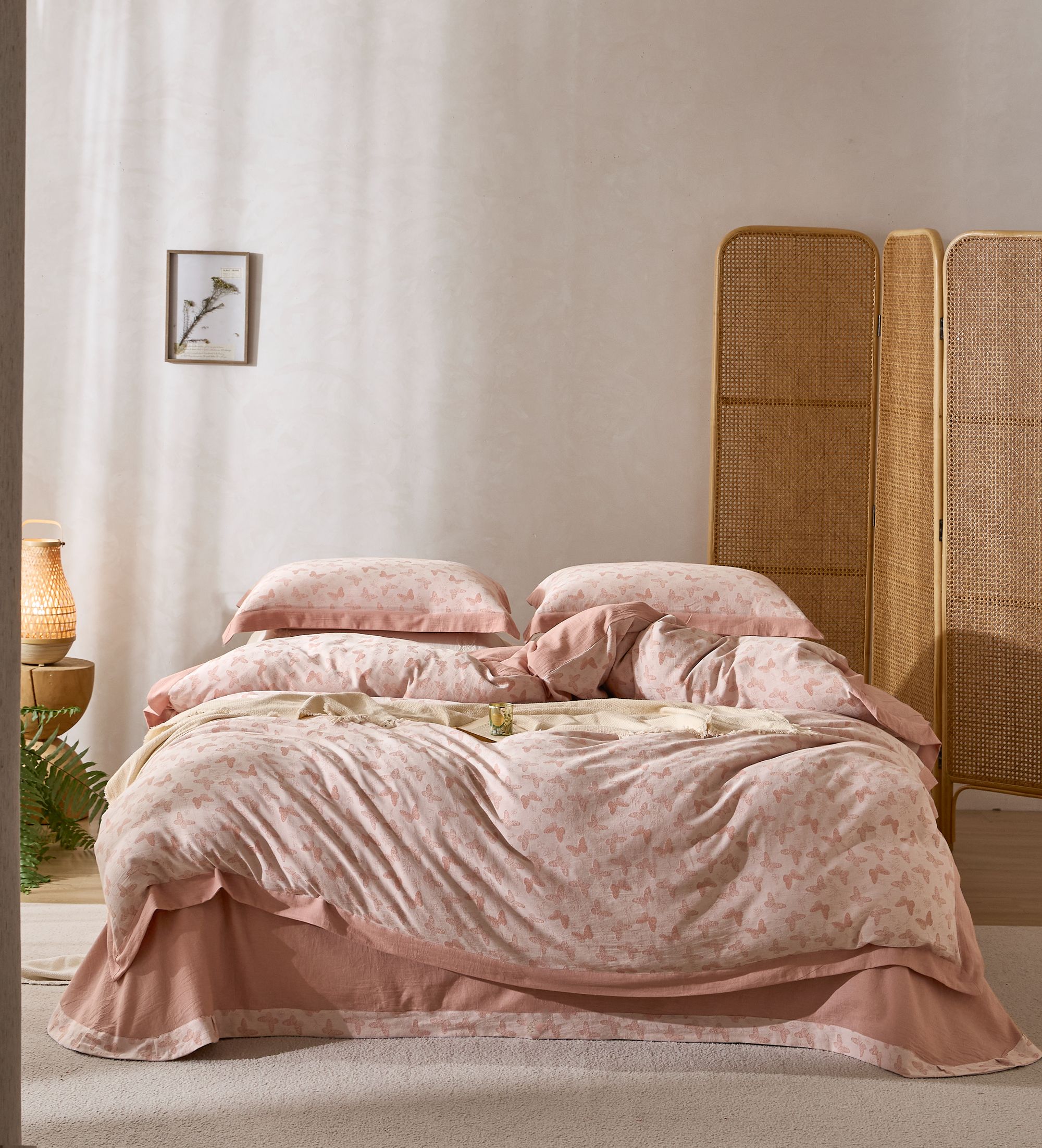 宽边款-对接实体高货ins风田园风全棉色织提花双层纱工艺款四件套