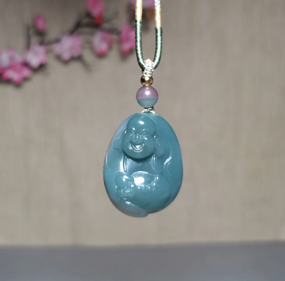 弥勒佛·笑口常开福气满满纯天然秦紫玉紫绿玛瑙精品纯手工精雕