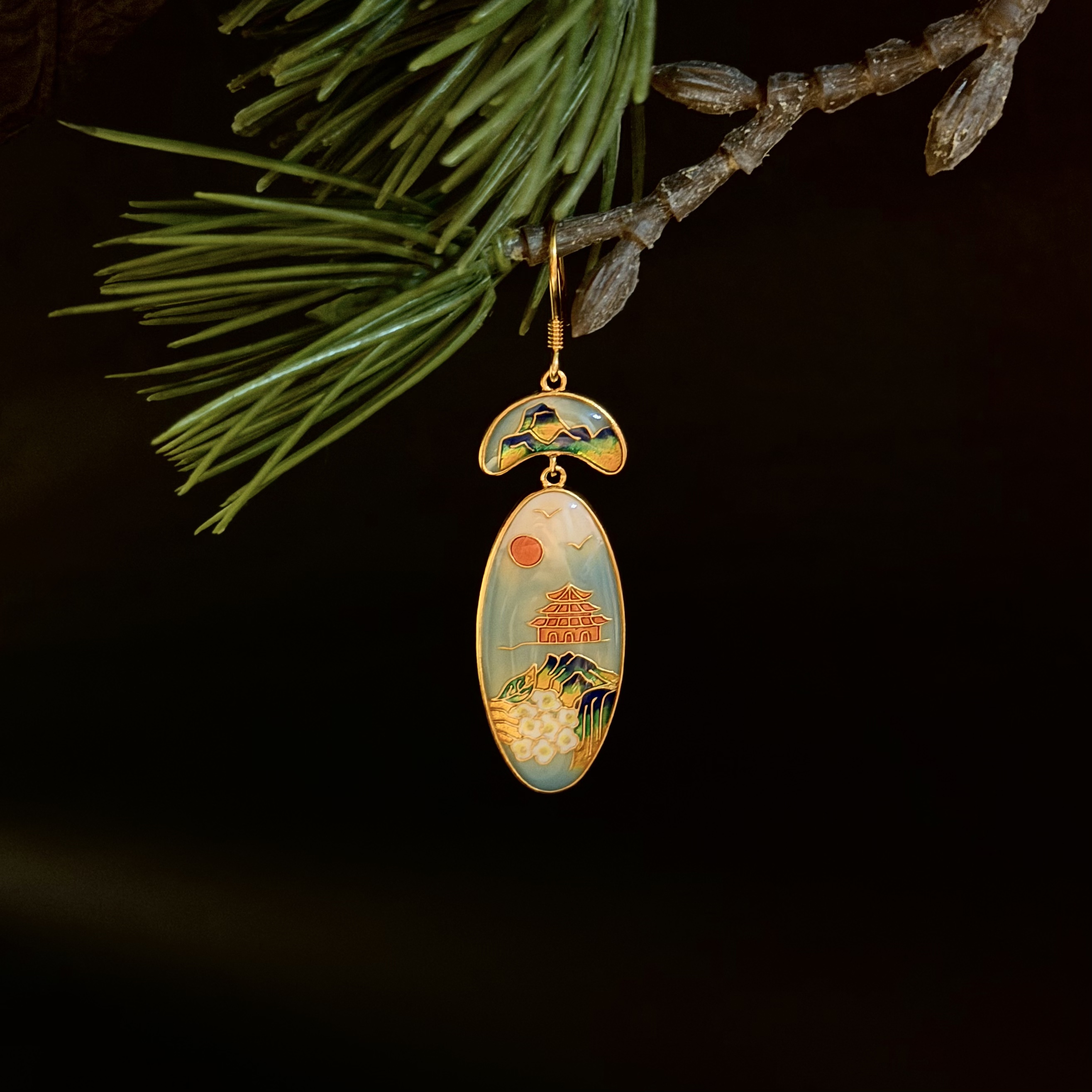 925银手镯 爱偲珠宝S925银云锦天工蓬莱珐琅彩耳钩