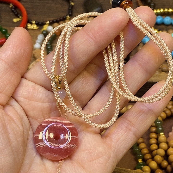 木红纹小石平安扣脖挂